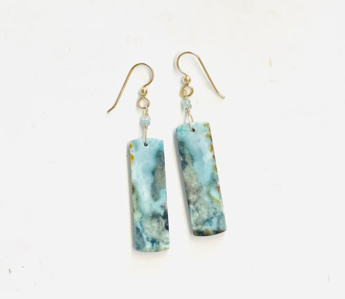 Earrings with blue  opalized wood