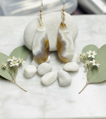 earrings with white green moss agate