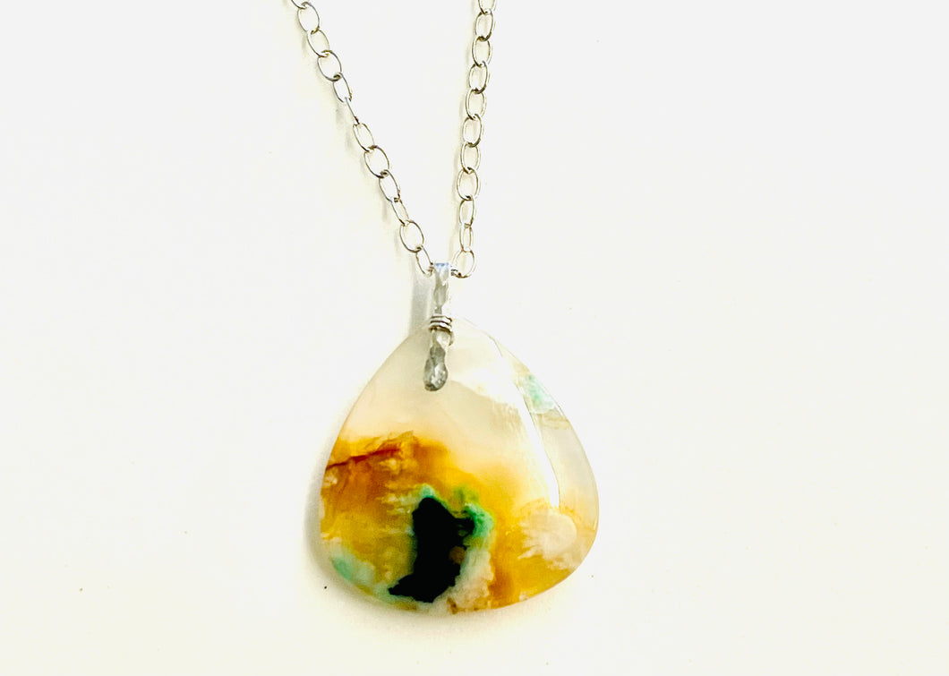 Pendant with rare opalized wood