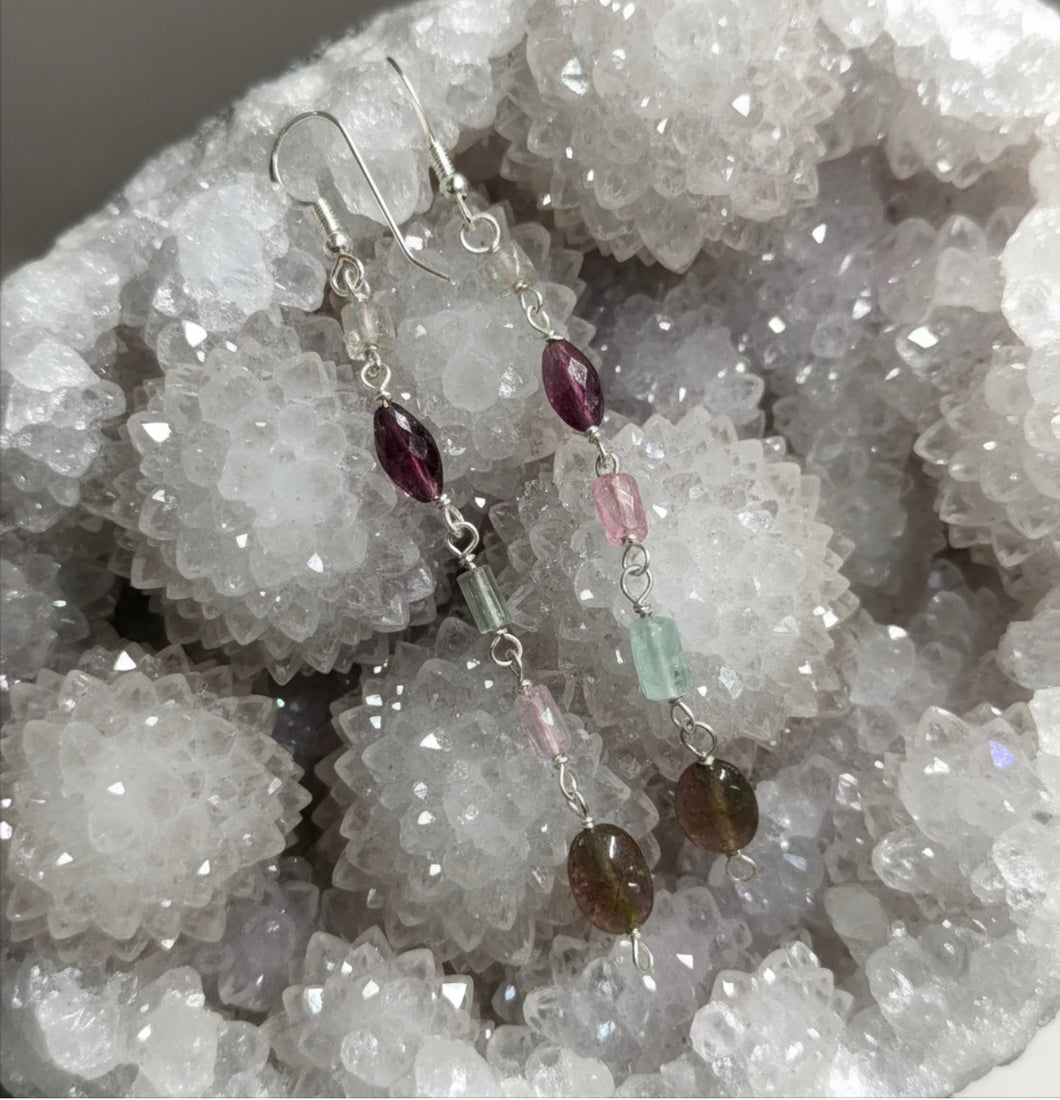 Earrings with various Tourmaline beads