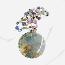 Necklace with multi color moss agate
