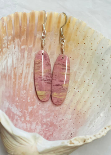 Earrings with pink rhodochrosite