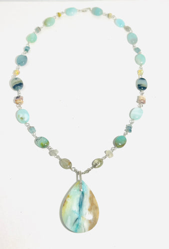 Necklace with opalized wood and various beads