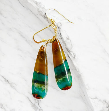 Earrings with blue petrified Opalized wood
