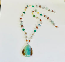 Necklace with deep green and brown colors opalized wood