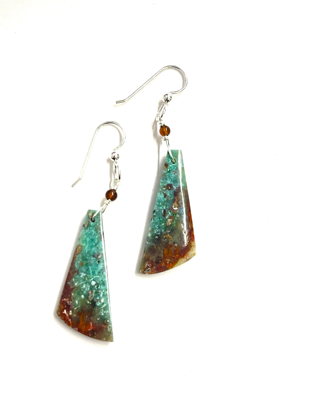 Earrings with black and green opalized wood