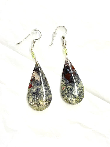 Earrings with natural dark color moss agate