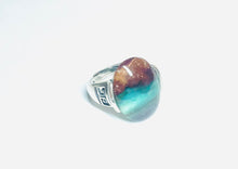 Ring with dark opalized wood cabochon