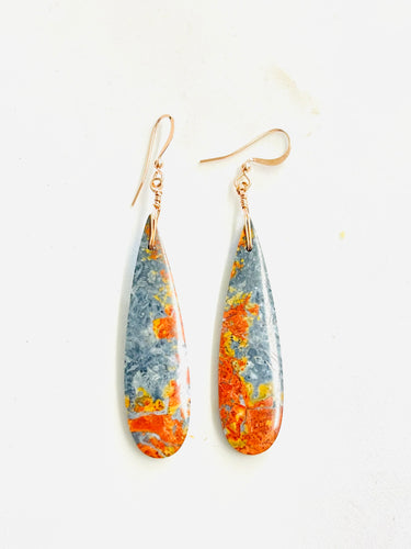 Earrings with long maligano jasper