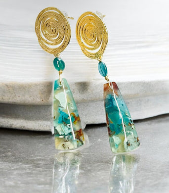 Earrings with chrysocolla copper