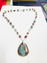 Necklace with multi green- brown colors opalized wood