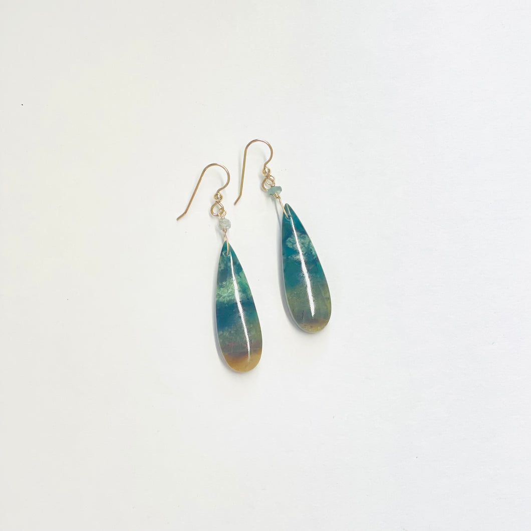 Earrings with dark opalized wood