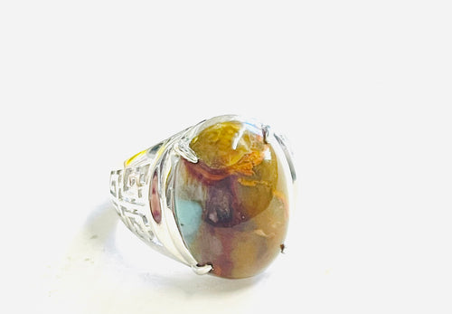 Ring with multi color opalized wood