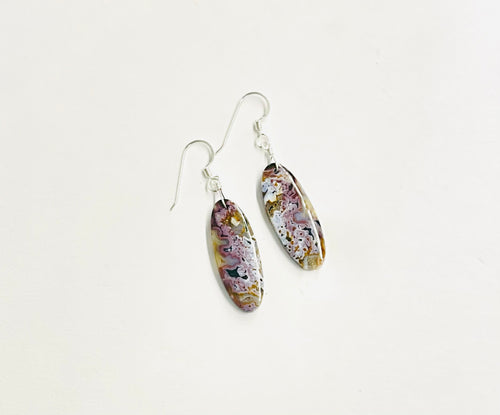 Earrings with purple plume agate