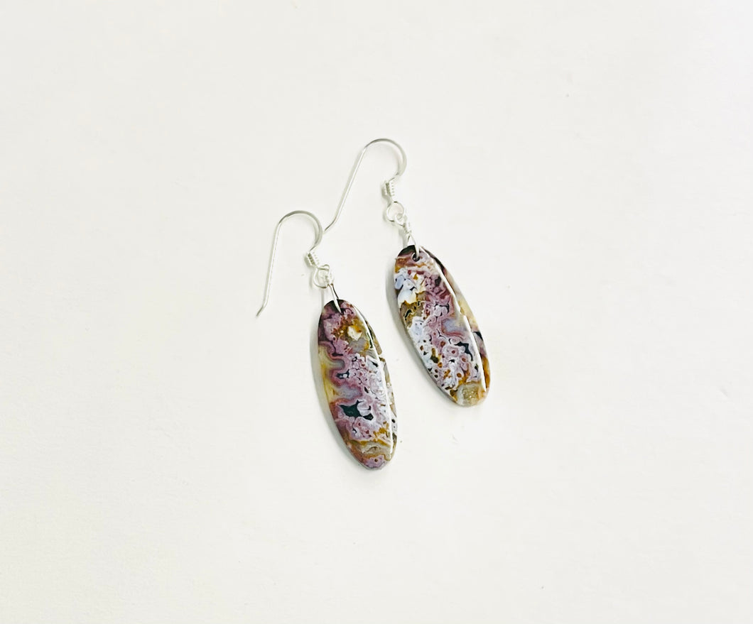 Earrings with purple plume agate