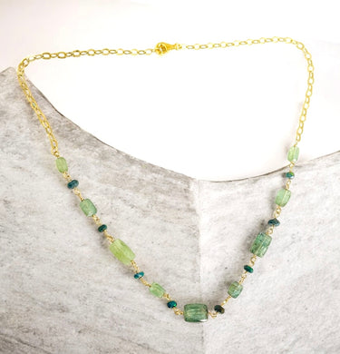 Necklace with mint Kyanite and black Ethiopian opals beads