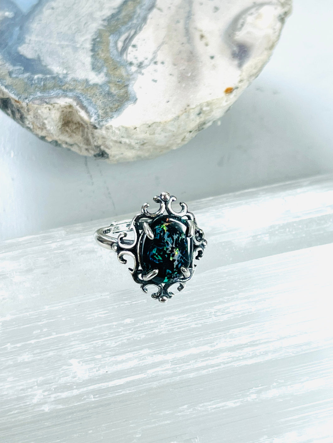 Ring with black opal