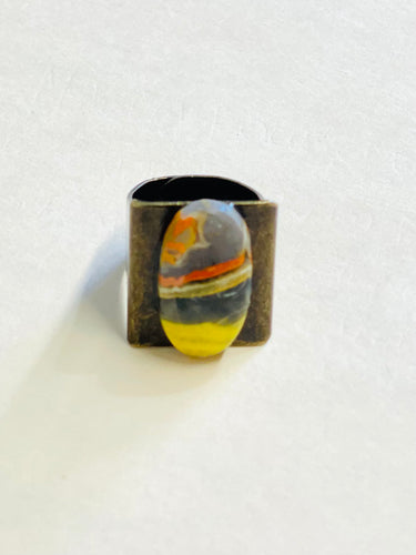 Ring with square bubble bee jasper