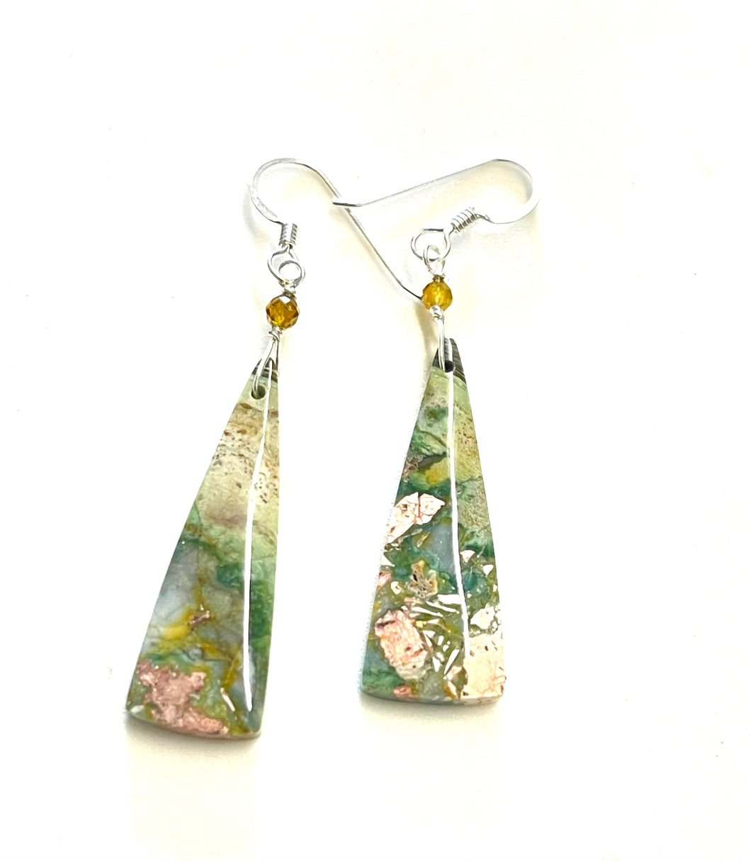 Earrings with polychrome picture jasper