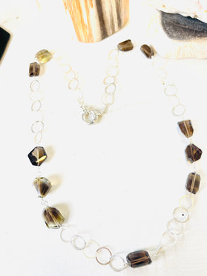 Necklace with silver chain and smoky quartz