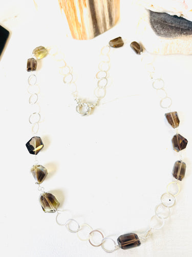 Necklace with silver chain and smoky quartz