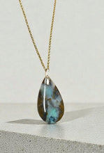 Pendant with agatized opalized wood and natural copper