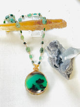 Necklace with round rare agatized crystal used petrified wood