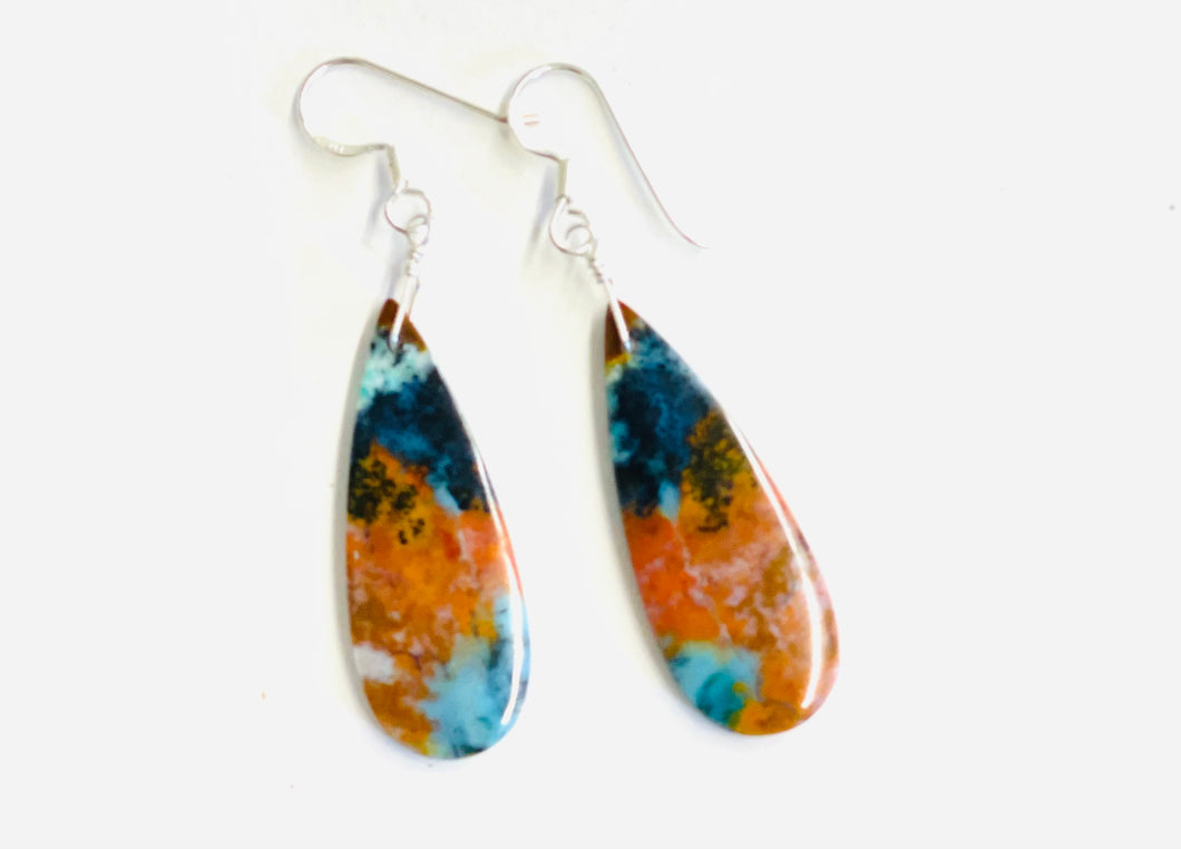 Earrings with blue petrified Opalized wood