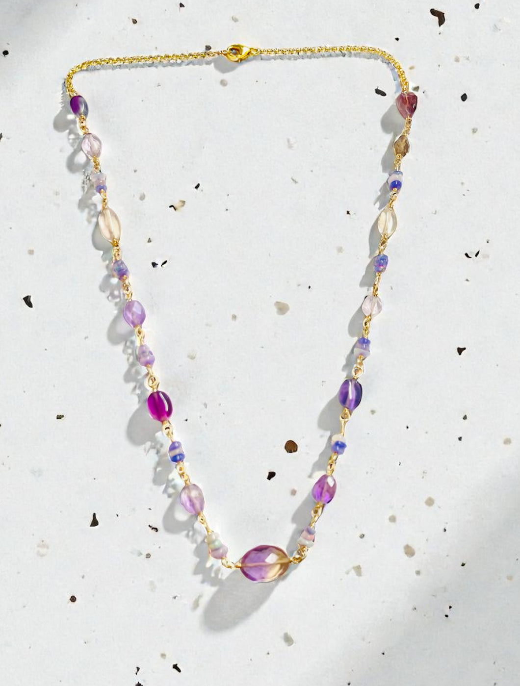Necklace with Amethyst, Ametrine and purple Ethiopian opals