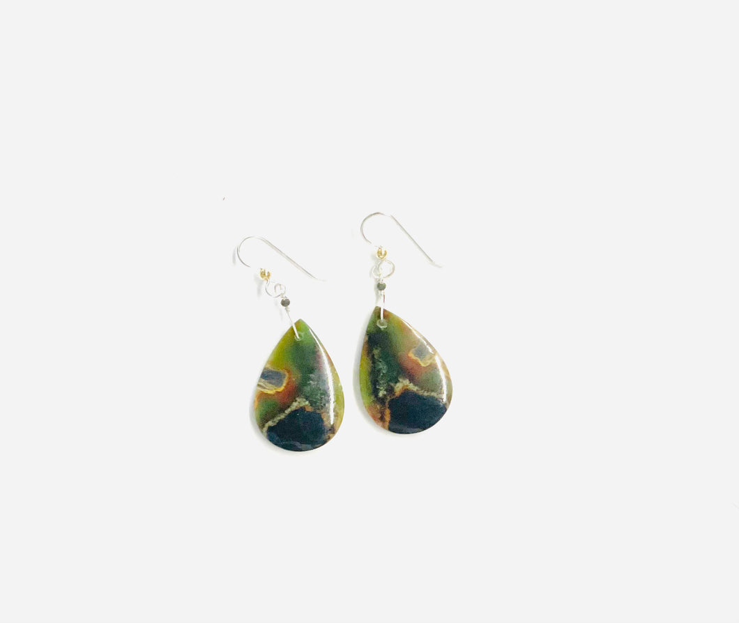 Earrings with dark color opalized wood