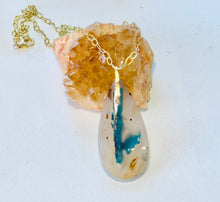 Pendant with chrysocolla blue on quartz