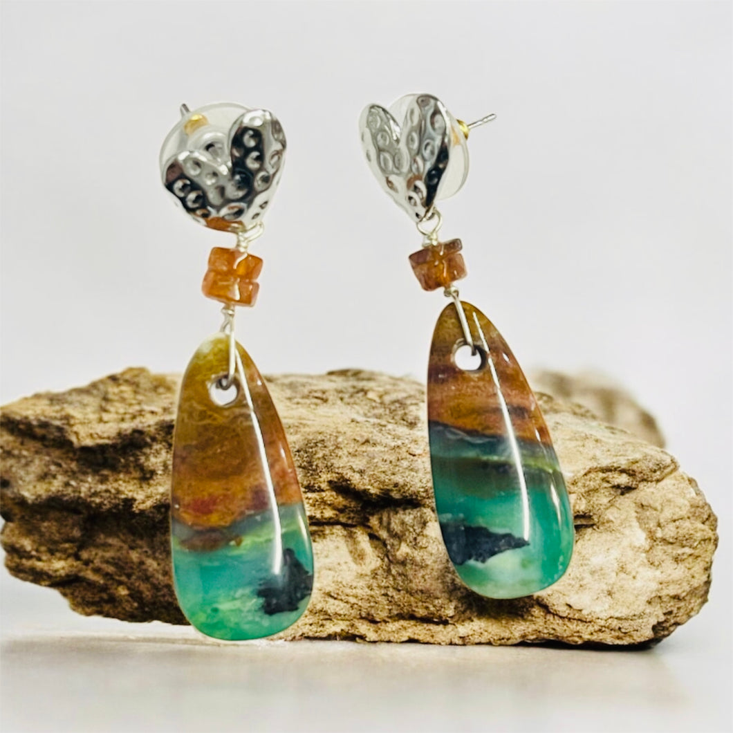 Earrings with petrified opals