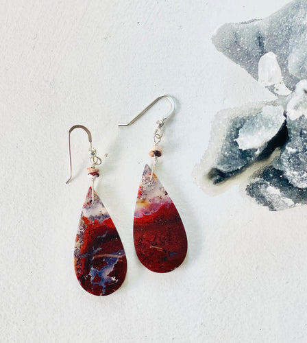 Earrings with red moss agates