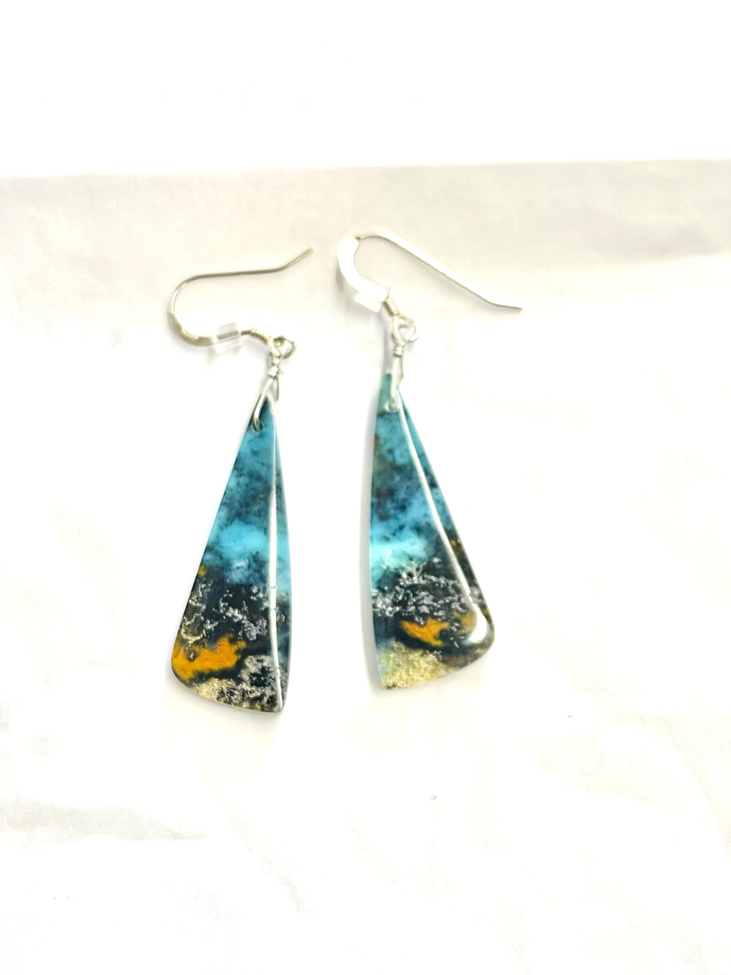 Earrings with multi-color opalized wood