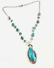 Necklace with gem silica on petrified wood