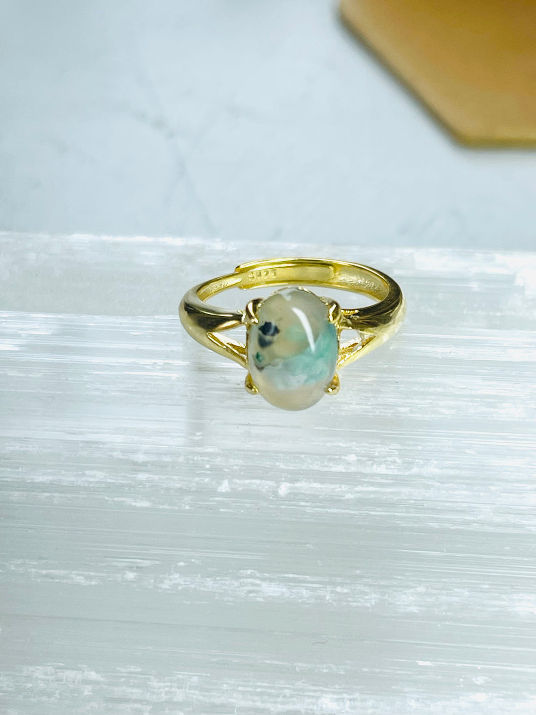 Ring with natural opalized wood