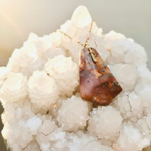 Necklace with pink druzy fossil