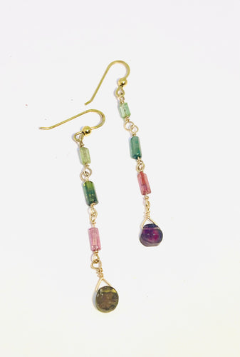 Earrings with various Tourmaline beads