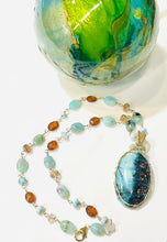 Necklace with ocean color of Opalized wood, chrysocolla and copper