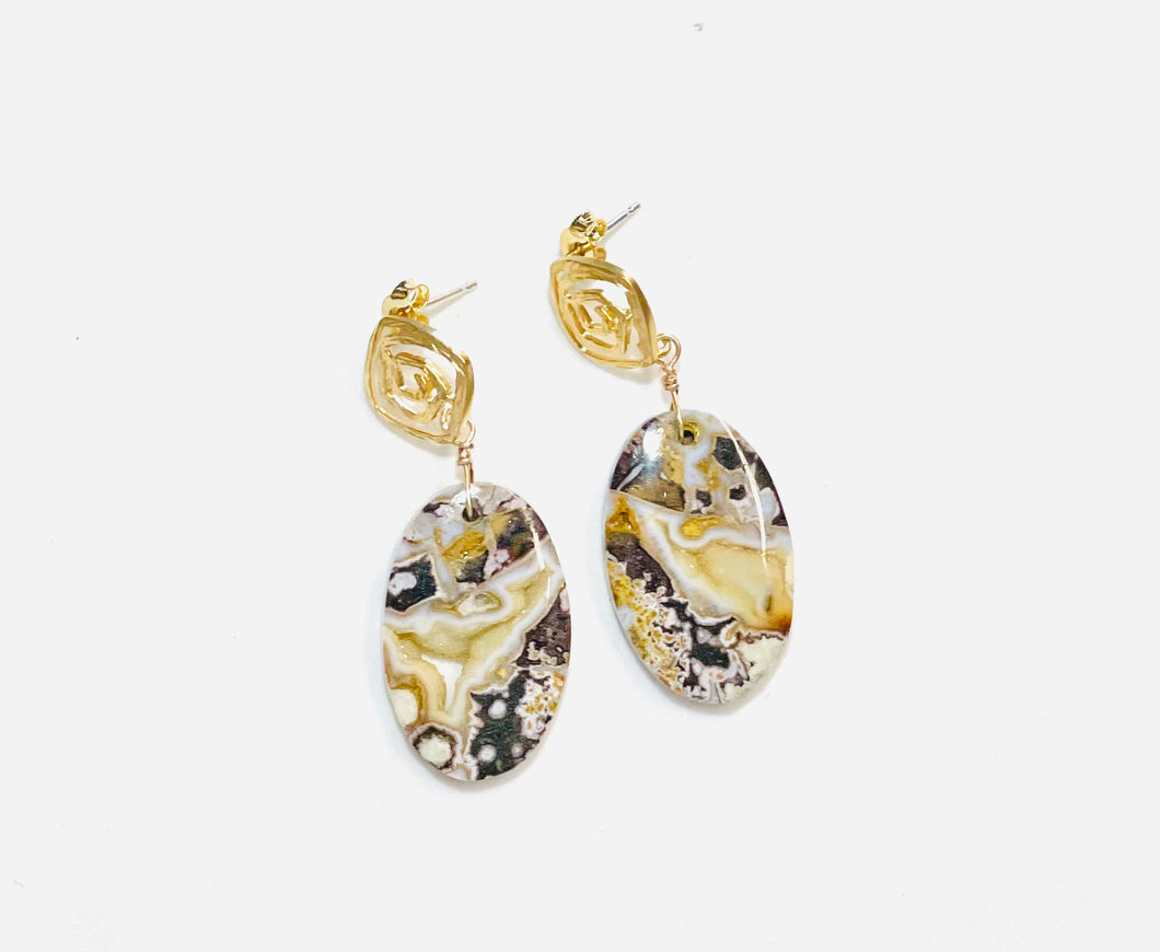 Earrings with druzy ocean jasper