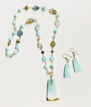 Necklace with blue opalized wood and various beads