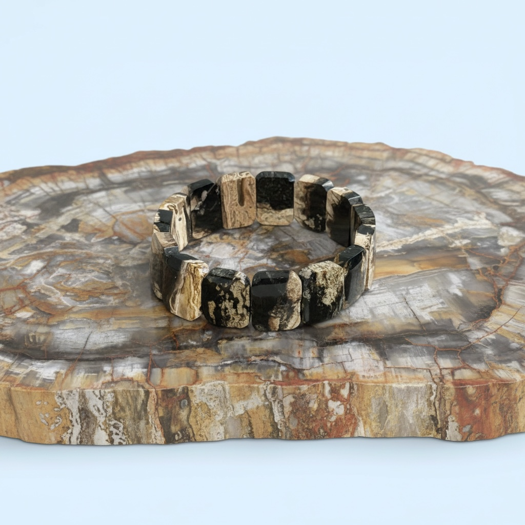 Bracelet with petrified palm root