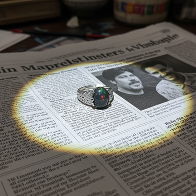 Ring with black Ethiopian opal