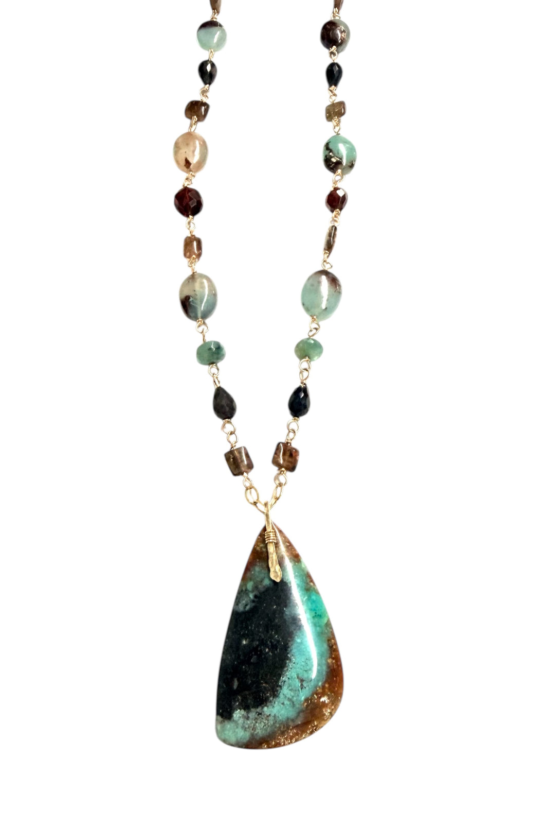 Necklace with multiple colors opalized wood
