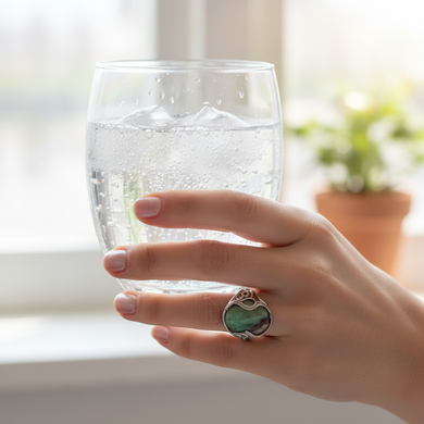 Ring with petrified opalized wood