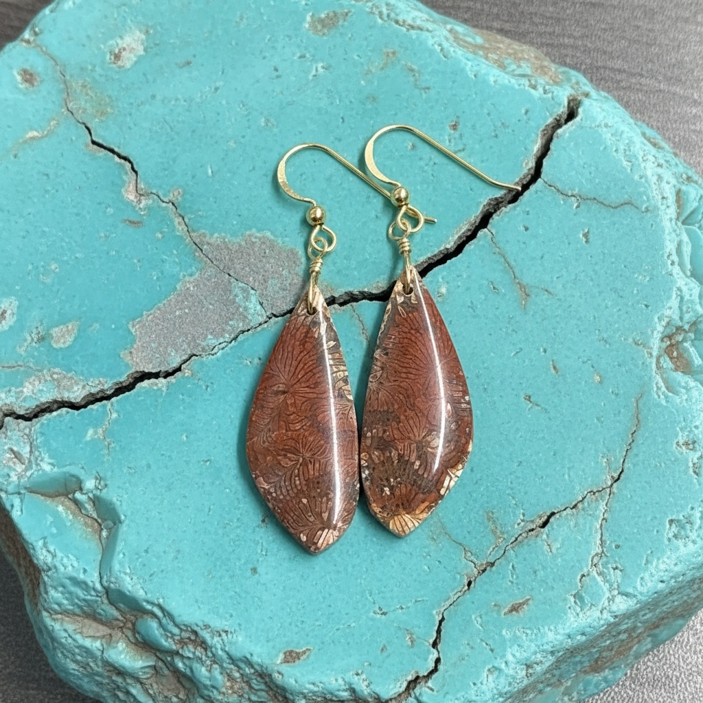 Earring with fossil