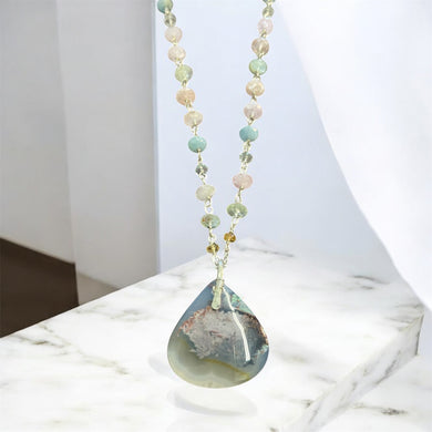 Necklace with moss agate and morganite