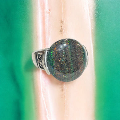 Ring with black opal matrix