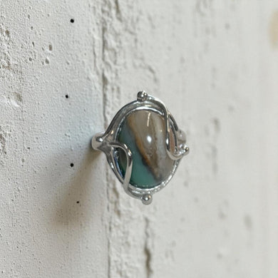 Ring with petrified opalized wood
