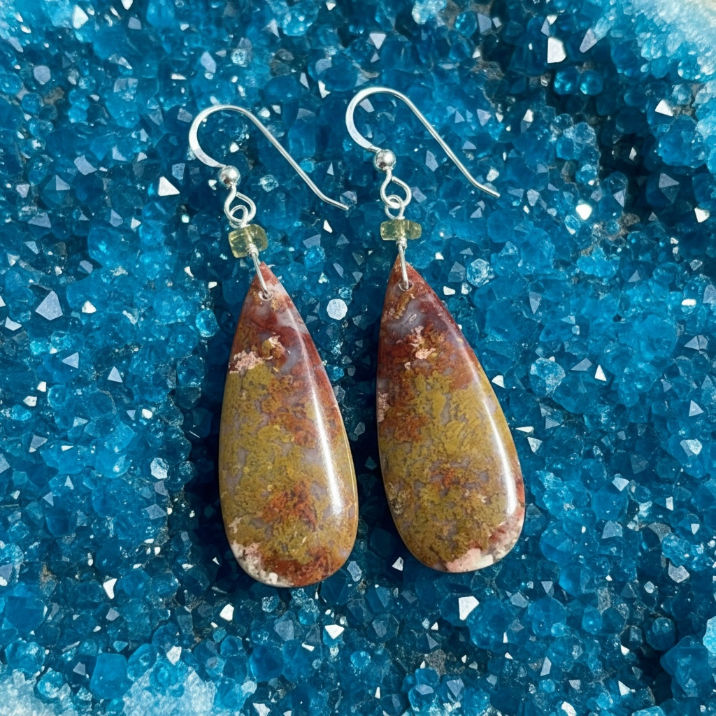 Earrings with red moss agates